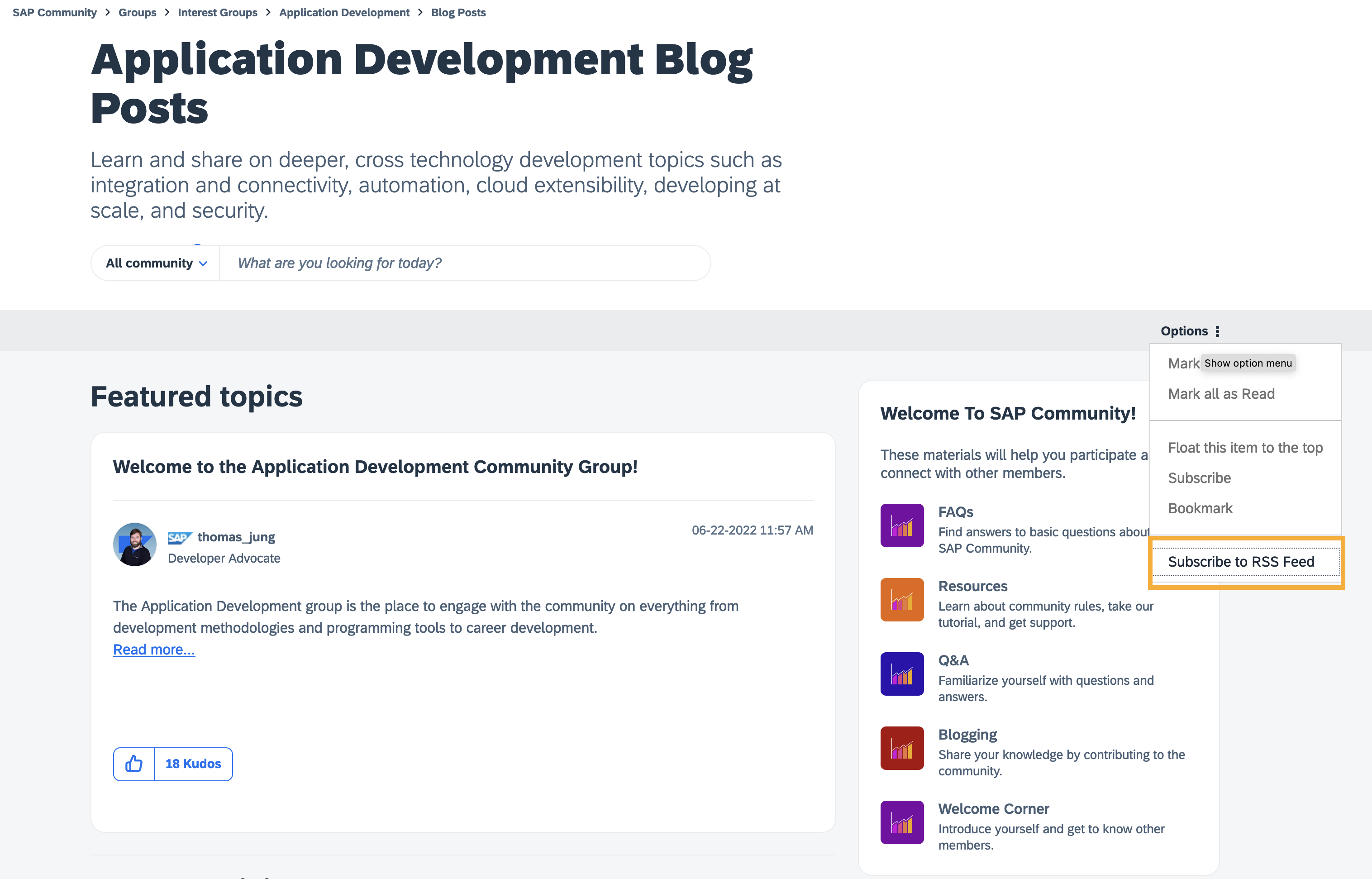 Subscribe to RSS feed link in board