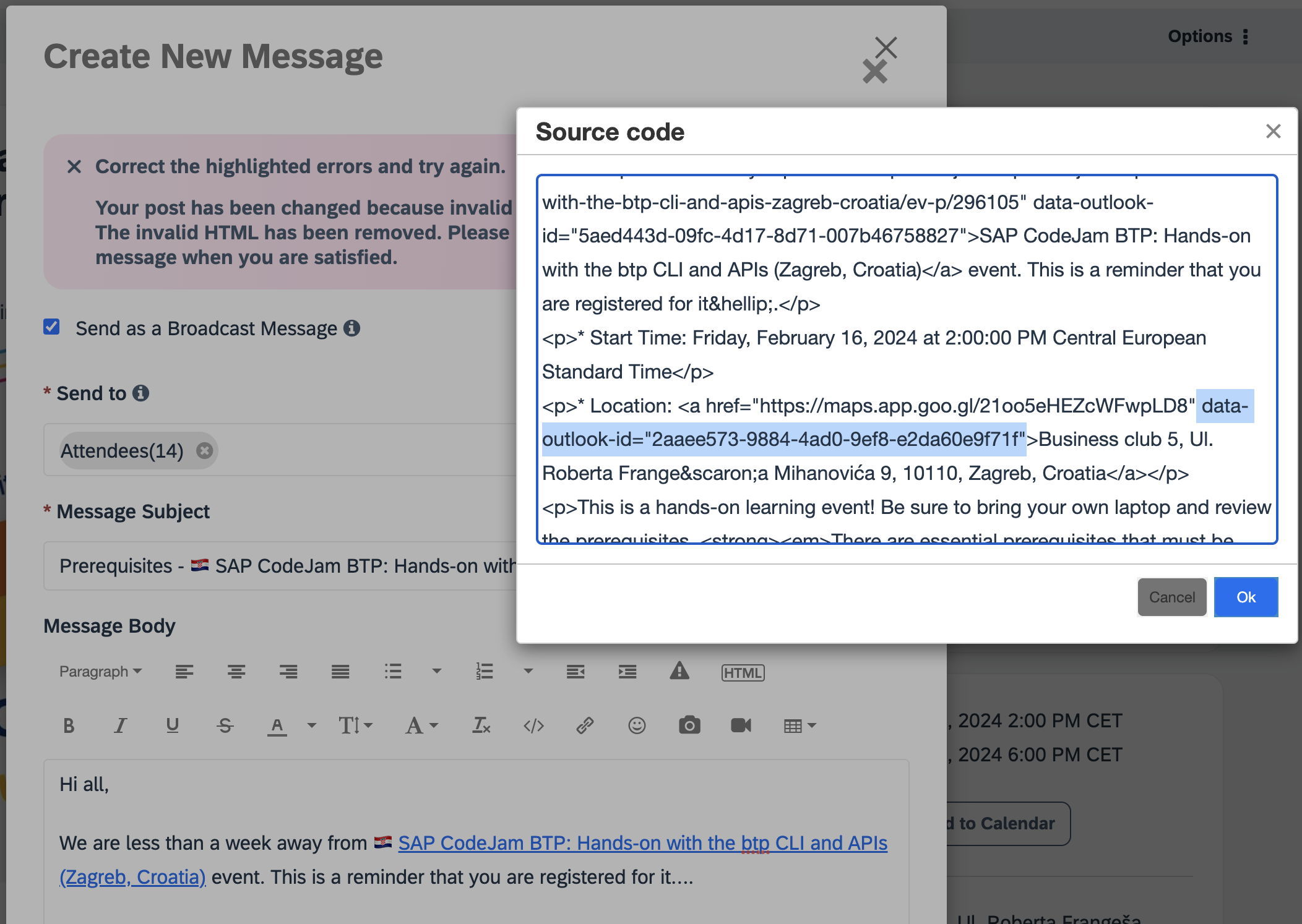 SAP Community - Invalid HTML error
